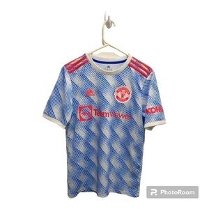 Adidas Youth 2021-22 Manchester United Away Jersey Blue Orange White